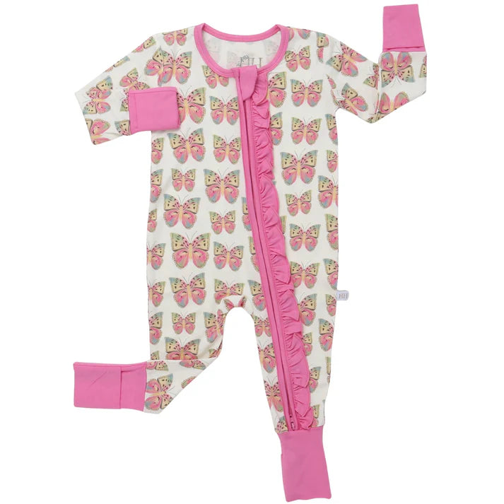 Butterfly Ruffle Double Zipper Romper