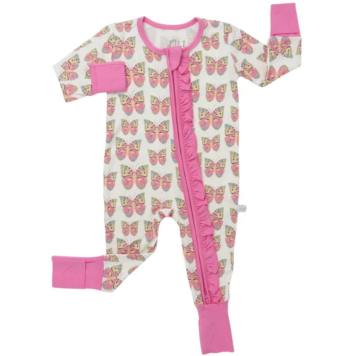 Butterfly Ruffle Double Zipper Romper