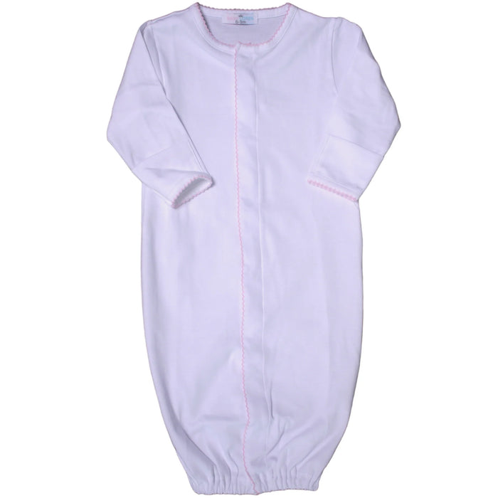 BABY LOREN WHITE CONVERTER GOWN PINK PICOT TRIM