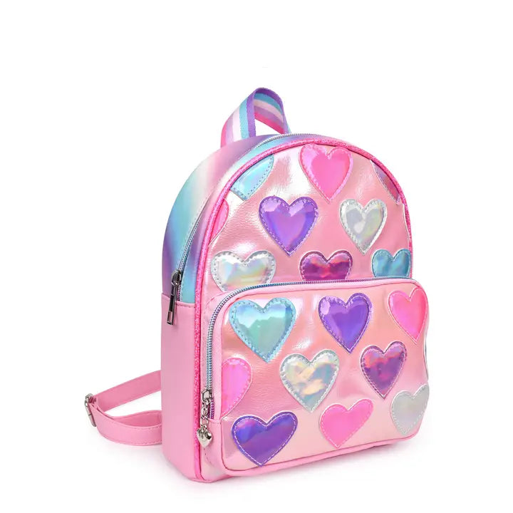 OMG ACCESORIES METALLIC HEART PATCH MINI BACKPACK