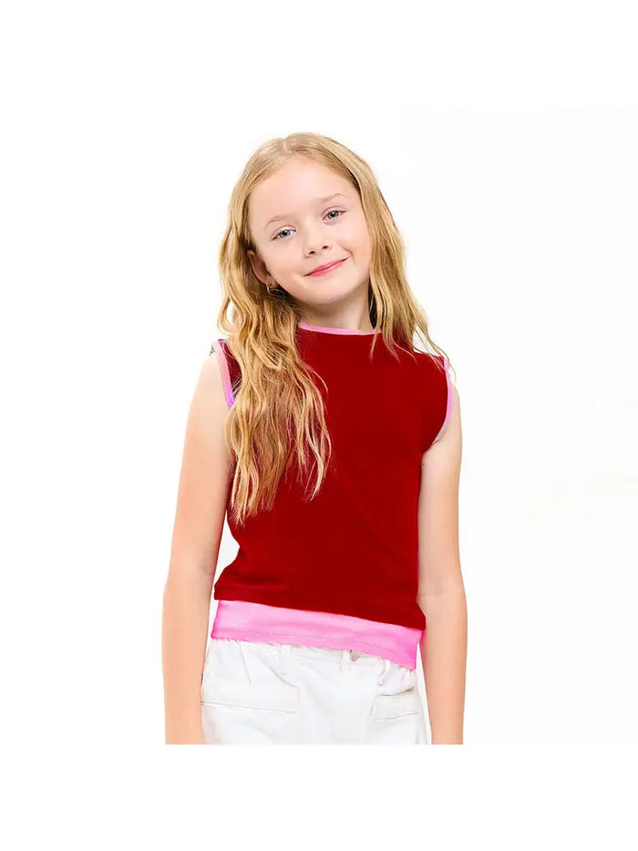 Color Blocked Sleeveless Layered Top Red