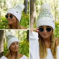 PUFFER FAUX FUR POM BEANIE WHITE/SILVER