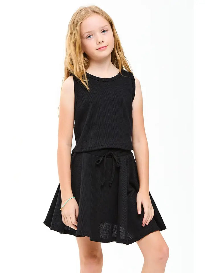 Thermal Knit Crop Top & Skort Set Black