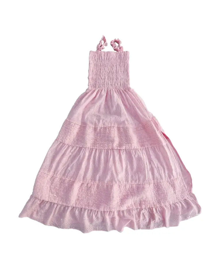 PINK LONG RUFFLE DRESS