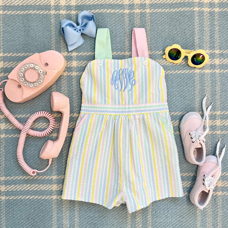 TBBC RUTHIE ROMPER SIESTA KEY SEERSUCKER PALM BEACH PINK/SEA ISLAND SEAFOAM