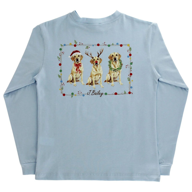 J. BAILEY LOGO TEE CHRISTMAS LABS ON LIGHT BLUE