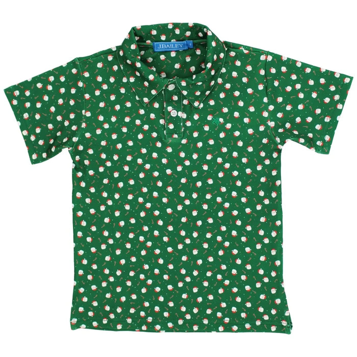 Green polo shirt with small pattern on a white background