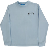 A light blue long-sleeve crewneck sweatshirt with a small black BAILEY logo printed on the left chest, displayed flat against a white background.