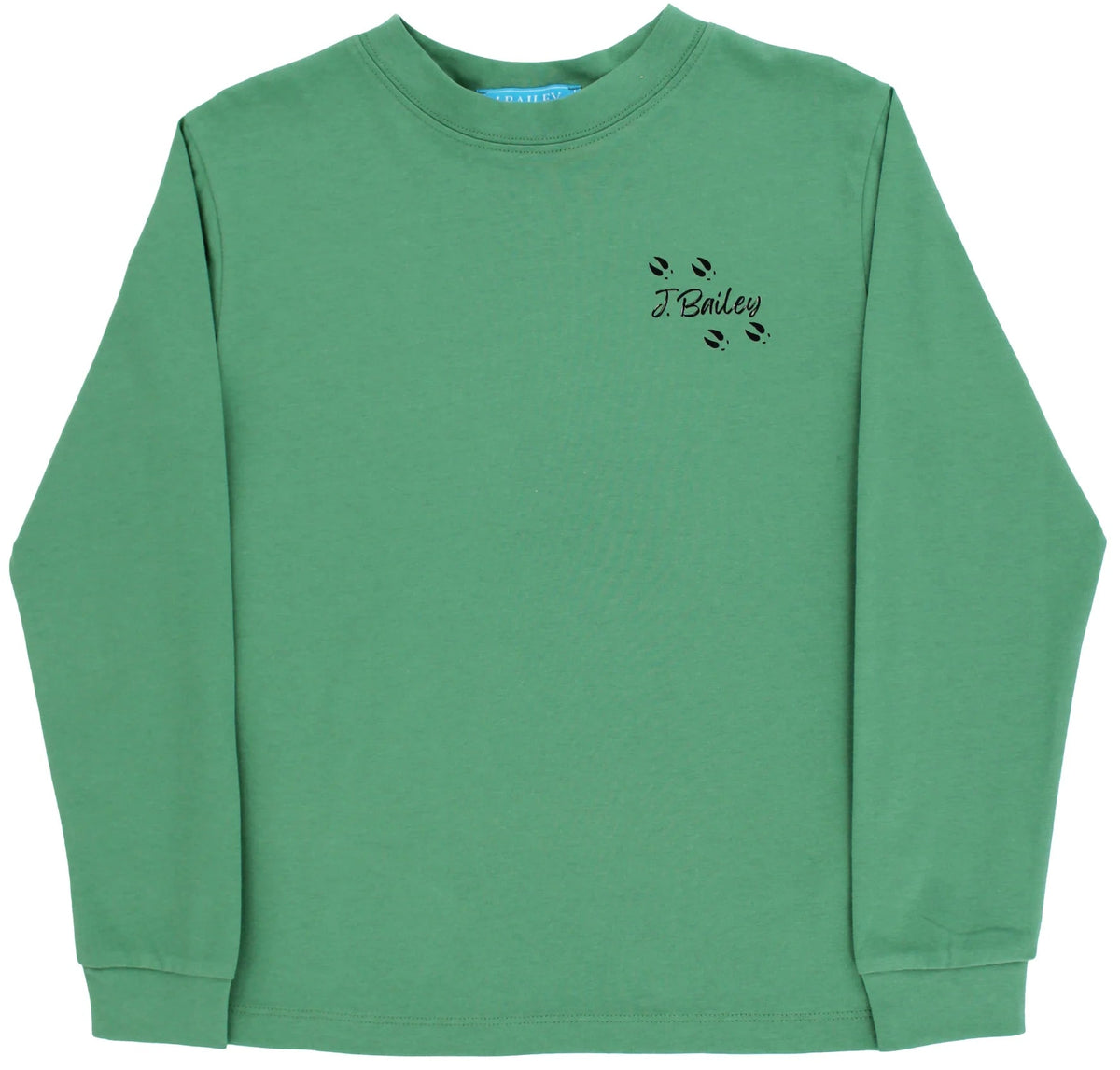 Green long-sleeve shirt with a logo on the chest against a white background