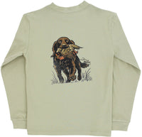 Light green sweatshirt with a dog graphic on the back, displayed on a white background.