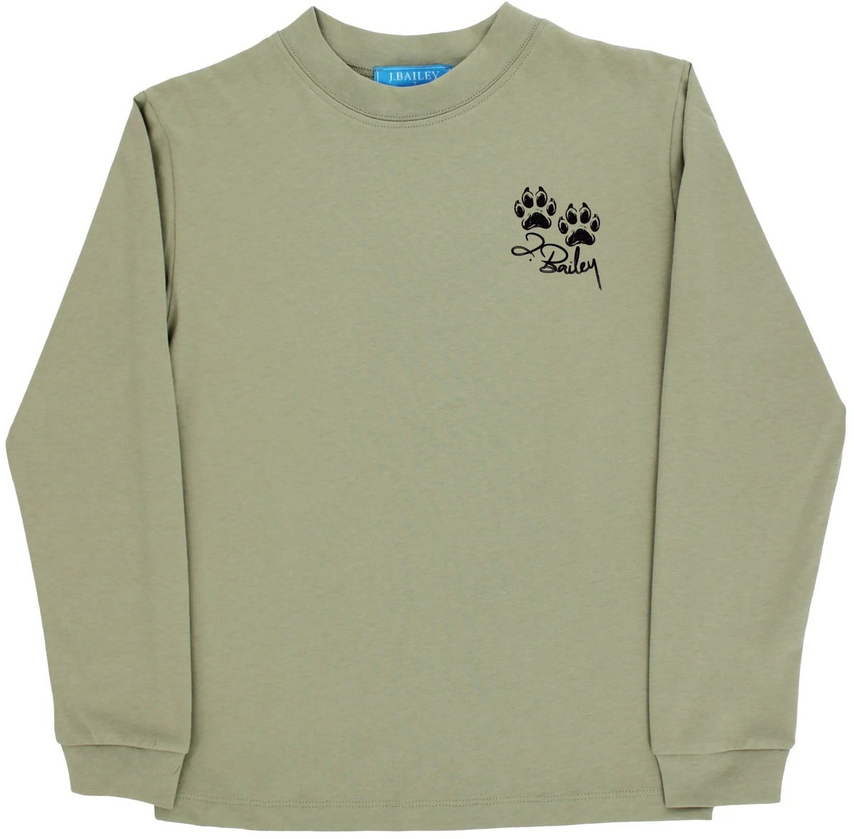 Green long-sleeve shirt with a black paw print logo on a white background