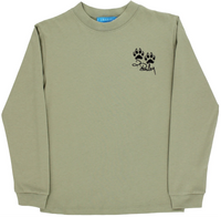 Green long-sleeve shirt with a black paw print logo on a white background