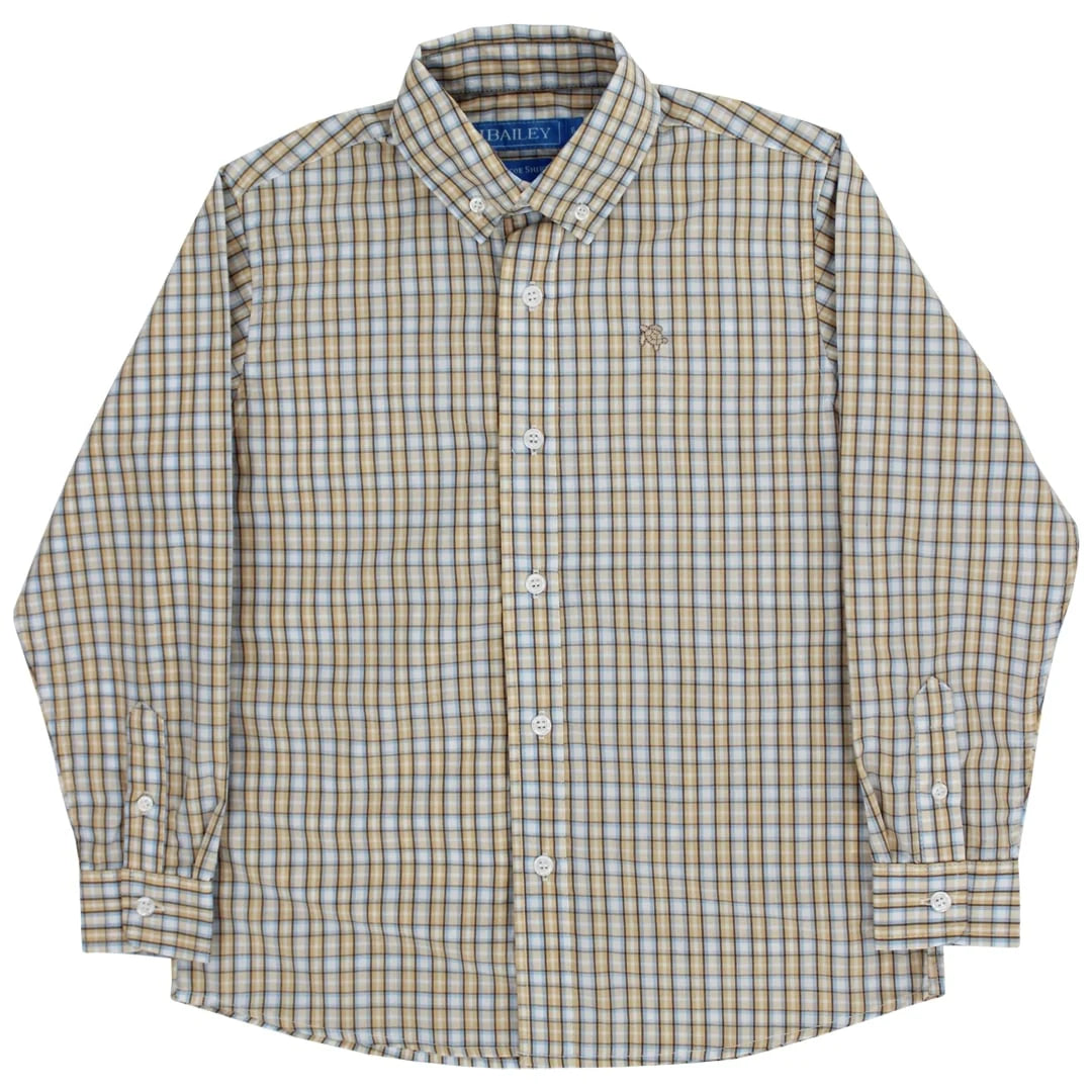 Plaid shirt with brand label on a white background