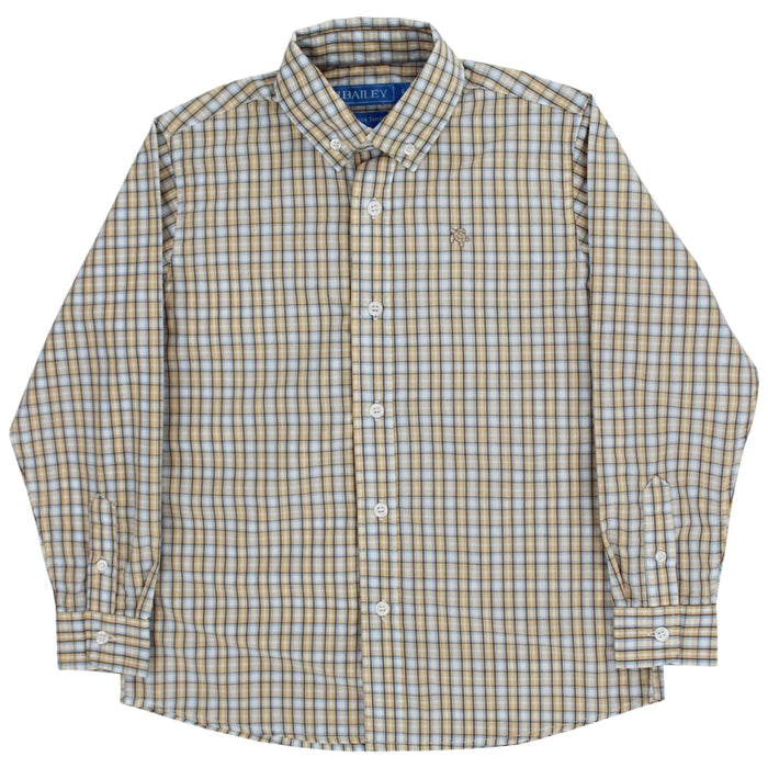 Plaid shirt with brand label on a white background