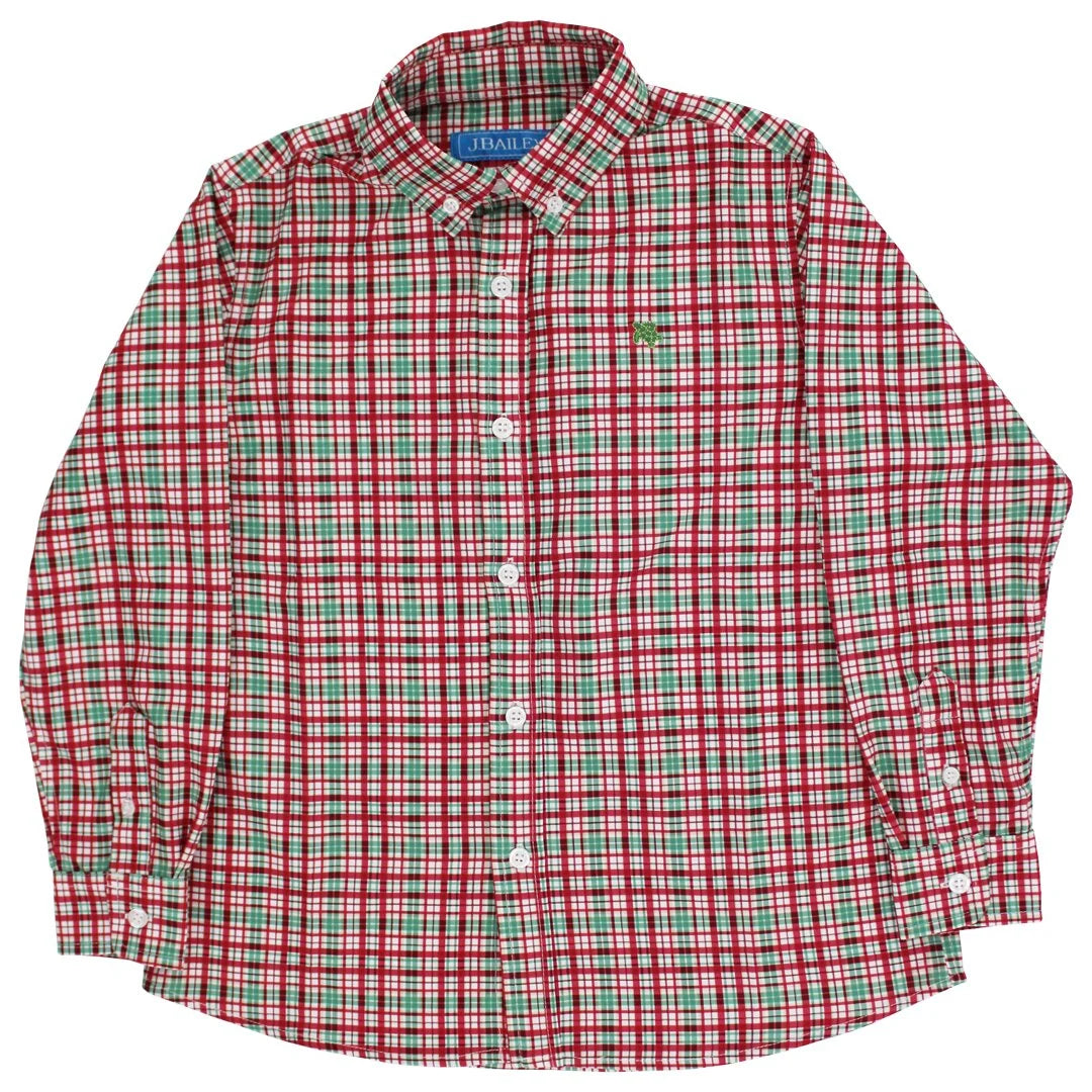 Red and green plaid shirt on a white background
