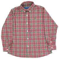 Red and green plaid shirt on a white background