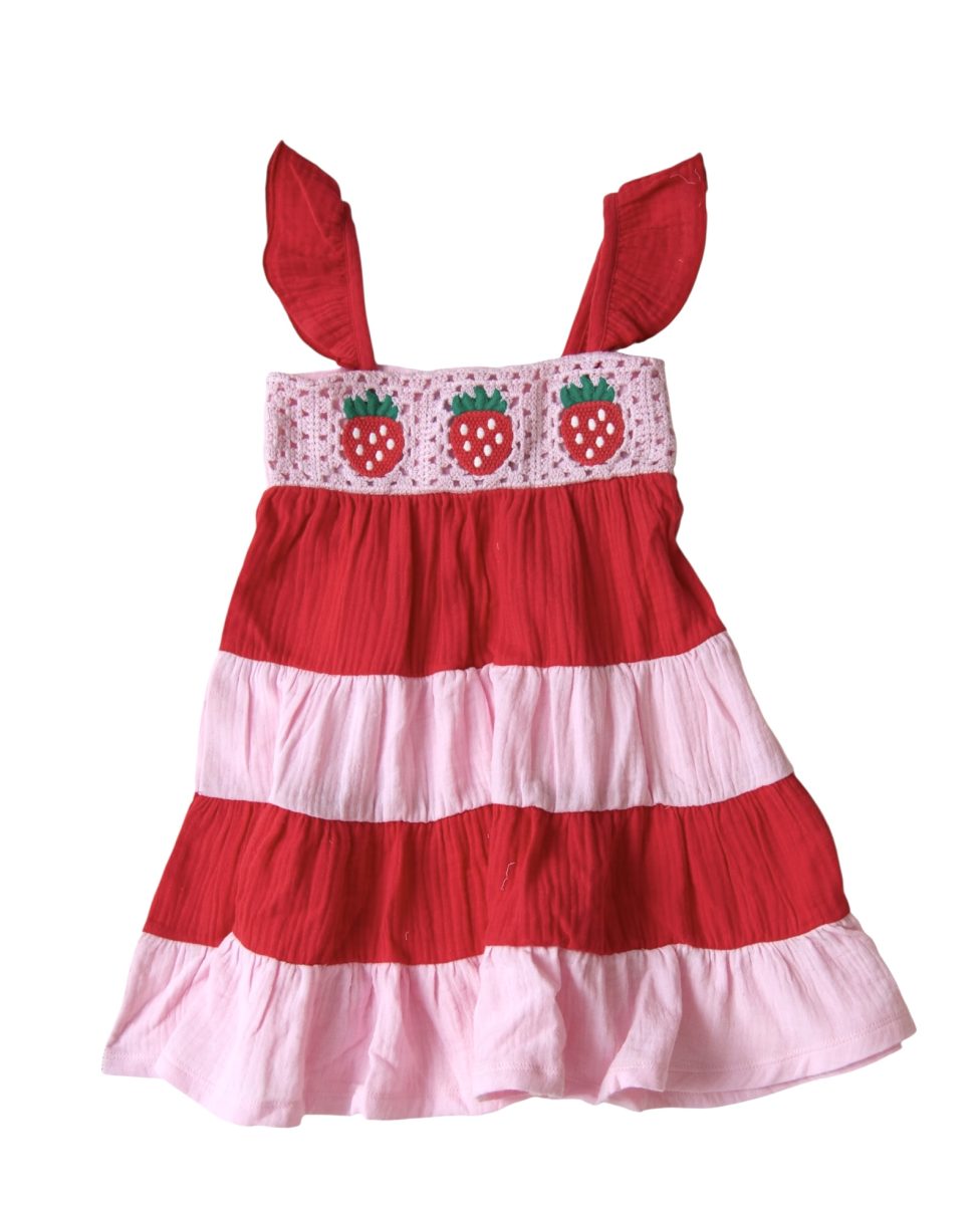 cotton strawberry dress Emma Jean Crocheted Free People Linney V-Neck Short sleeve Luxury Satin Colors:Taupe retro style