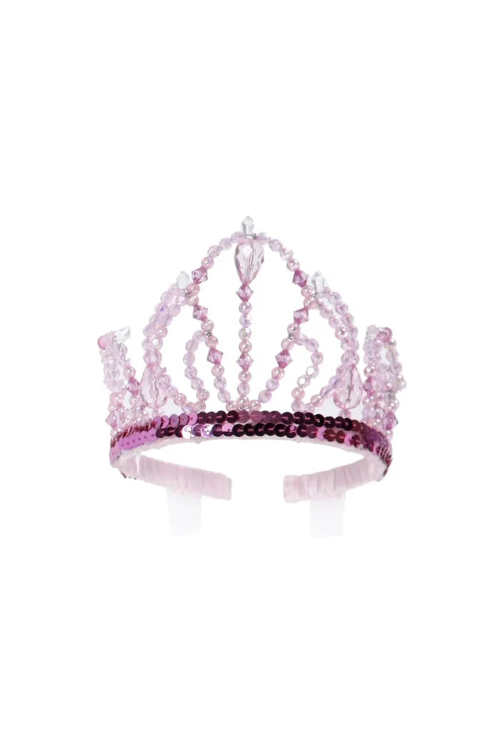 Pink beaded tiara on a white background