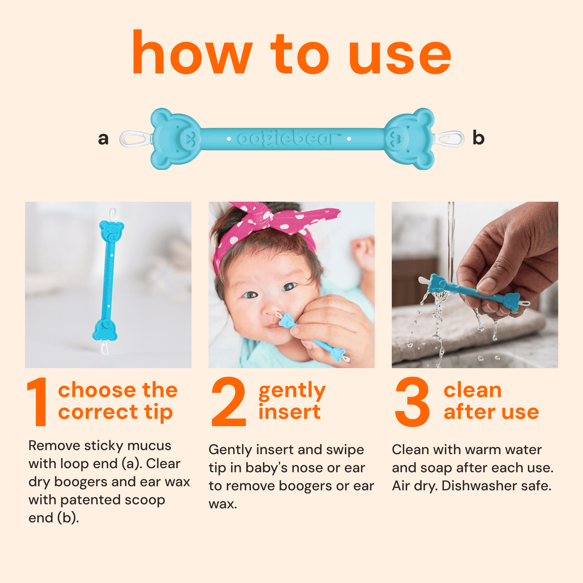 Oogiebear Baby Booger and Ear Wax Picker (2-pack): Raspberry and Seafoam