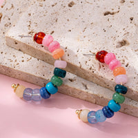 Rainbow Beaded Hoop Earrings Multi