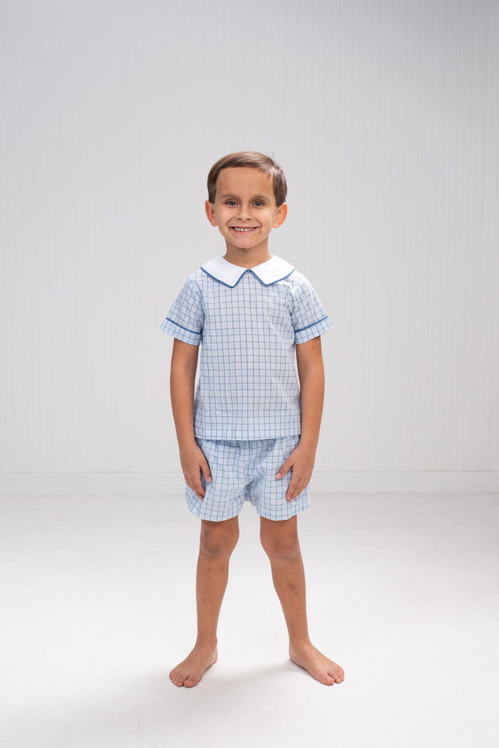 THE OAKS JOHN BLUE/NAVY PLAID SHORT SET