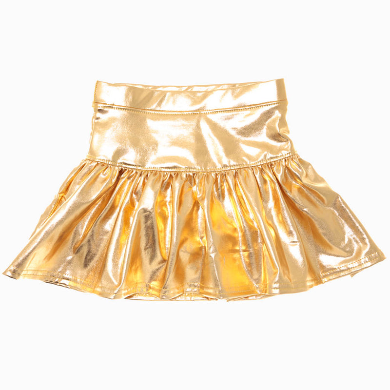 AZARHIA SLICK METALLIC GATHERED SKORT IN GOLD