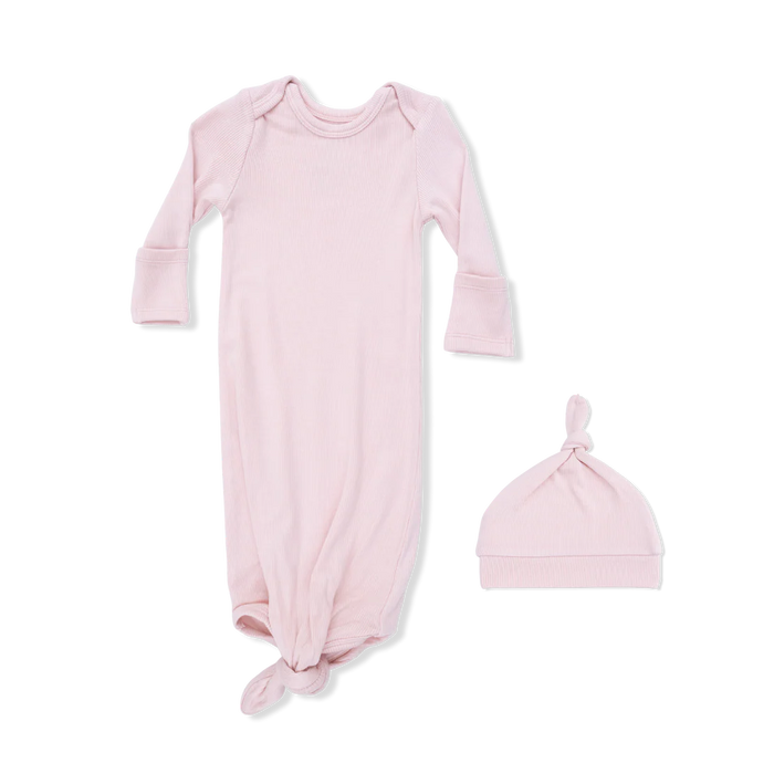 SOLID VEILED PINK KNOTTED GOWN & HAT