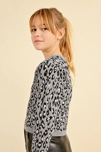 MOLLY BRACKEN GIRLS LEOPARD CROPPED SWEATER