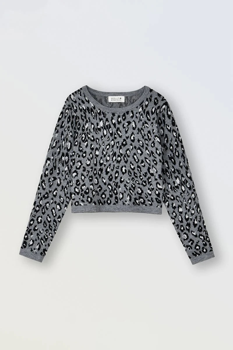 MOLLY BRACKEN GIRLS LEOPARD CROPPED SWEATER