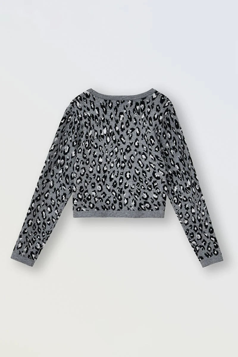 MOLLY BRACKEN GIRLS LEOPARD CROPPED SWEATER