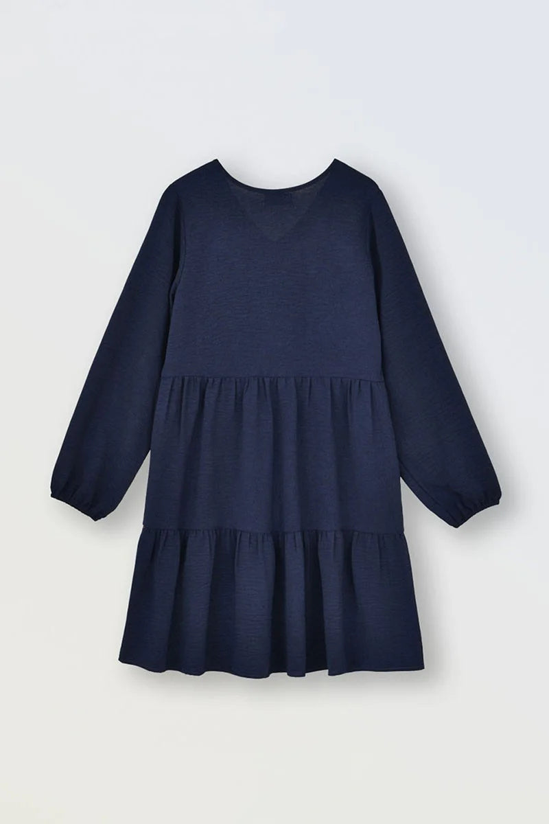 MOLLY BRACKEN GIRLS NAVY BLUE RUFFLE FLARE DRESS