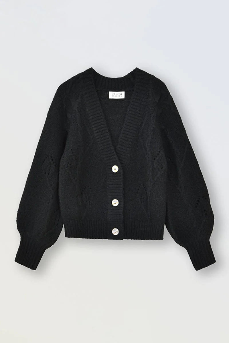 MOLLY BRACKEN GIRLS POINTELLE KNIT CARDIGAN BLACK