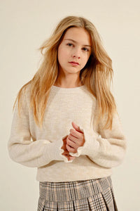 MOLLY BRACKEN GIRLS KNITTED CREAM SWEATER WITH RUFFLE CUFFS