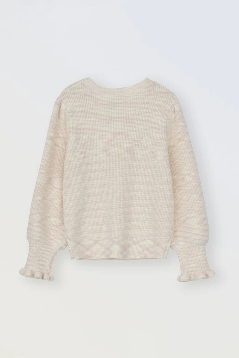 MOLLY BRACKEN GIRLS KNITTED CREAM SWEATER WITH RUFFLE CUFFS