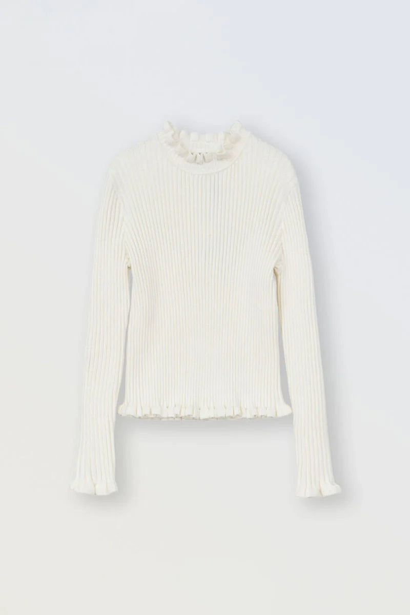 MOLLY BRACKEN GIRLS RIBBED RUFFLED SWEATER OFF WHITE