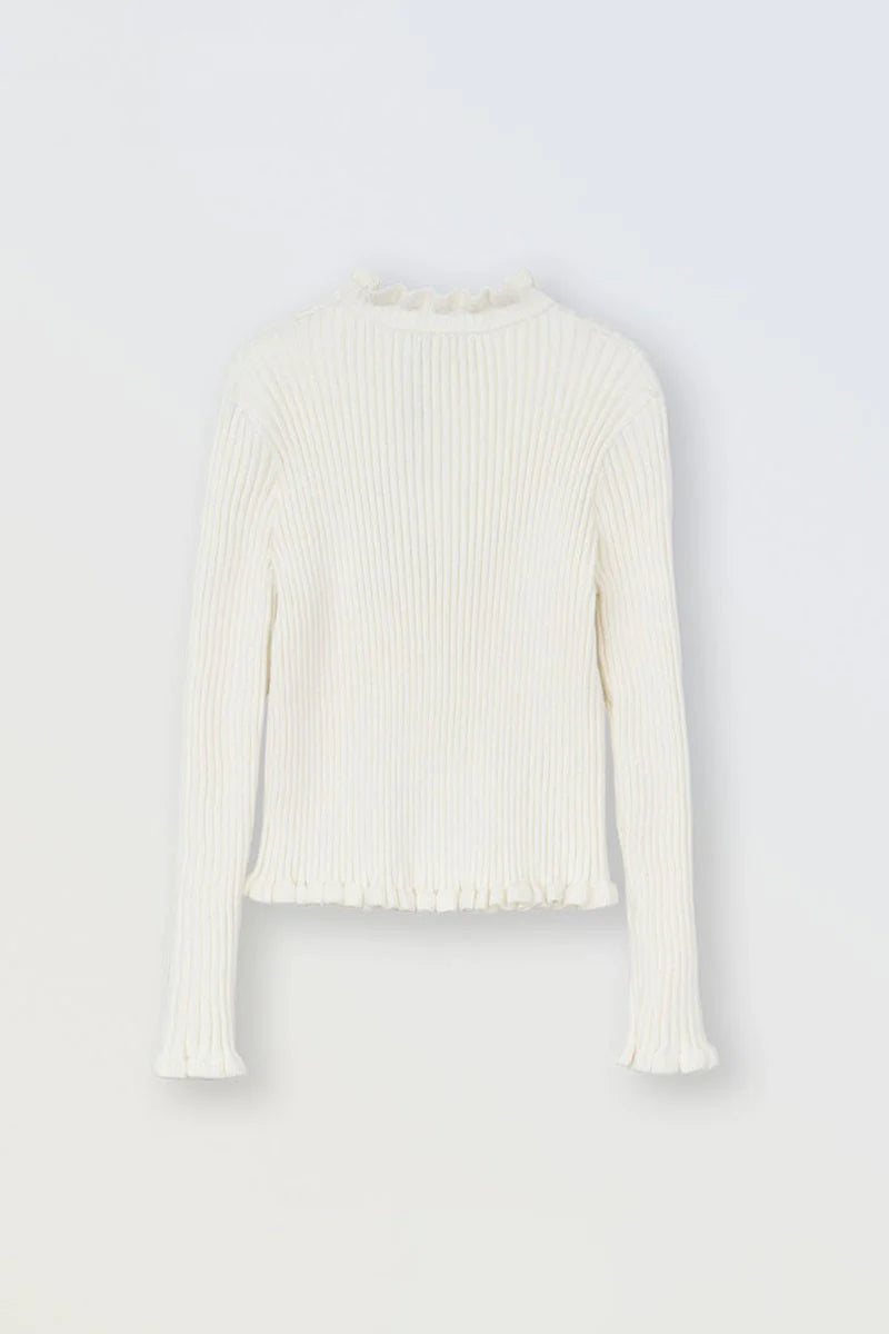 MOLLY BRACKEN GIRLS RIBBED RUFFLED SWEATER OFF WHITE