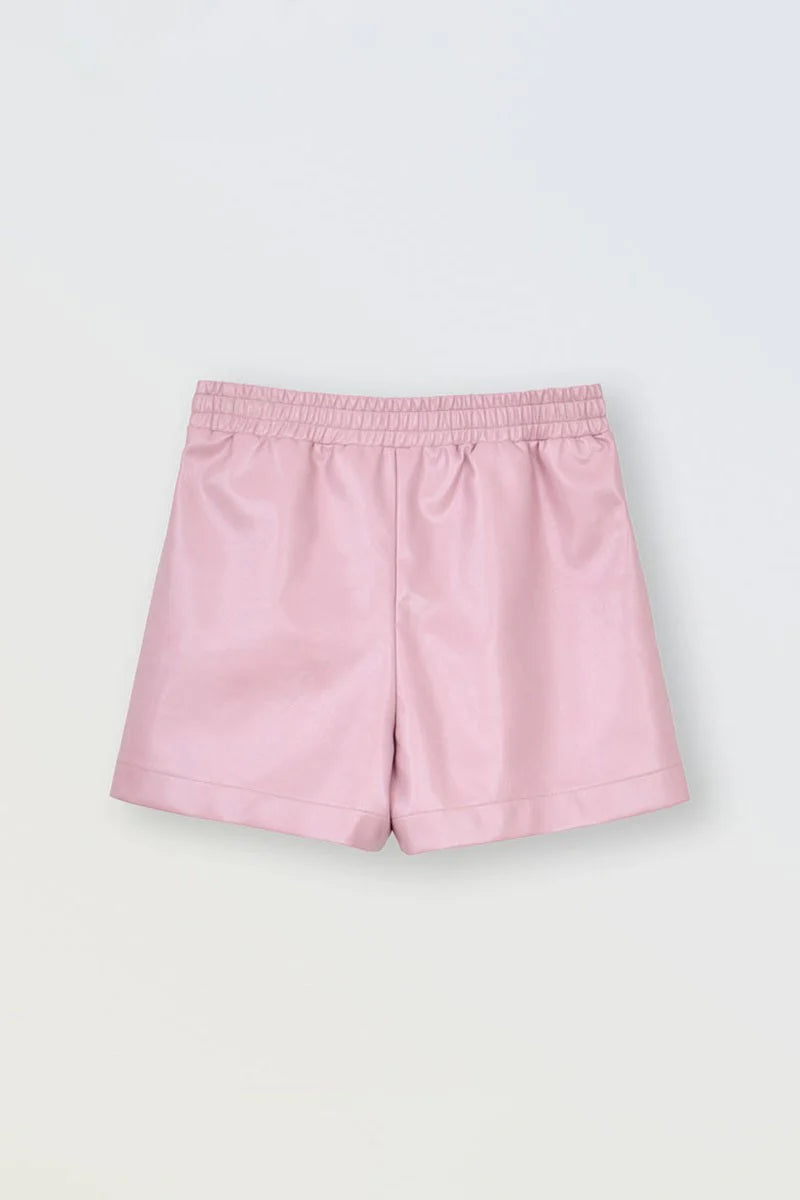 MOLLY BRACKEN GIRLS FAUX LEATHER SHORTS LIGHT PINK