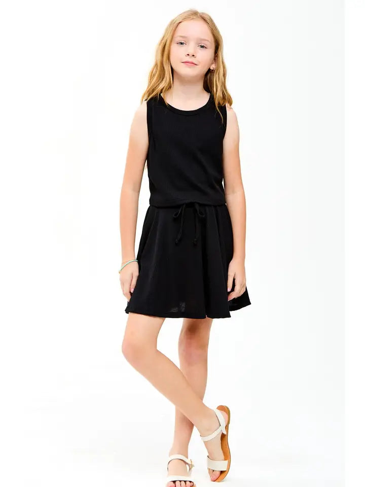 Thermal Knit Crop Top & Skort Set Black