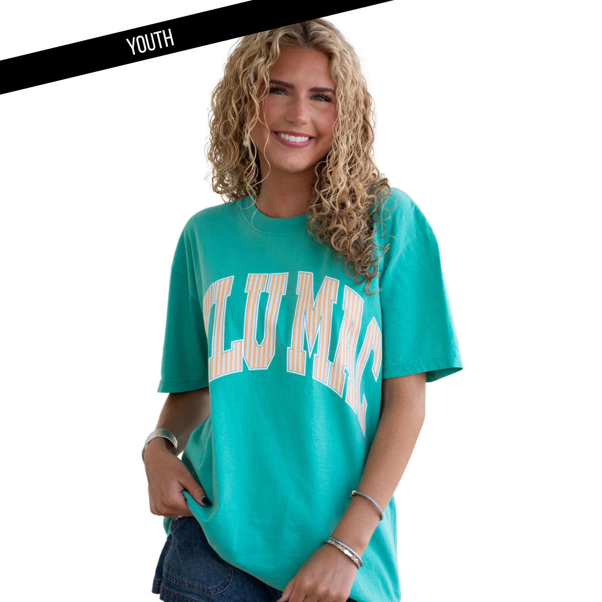 Stripe Cream Sickle Sky/Island Green Youth Comfort Colors Tshirt