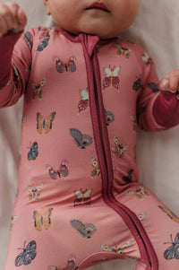 Babysprouts Long Sleeve Zip Romper in Butterfly Bloom