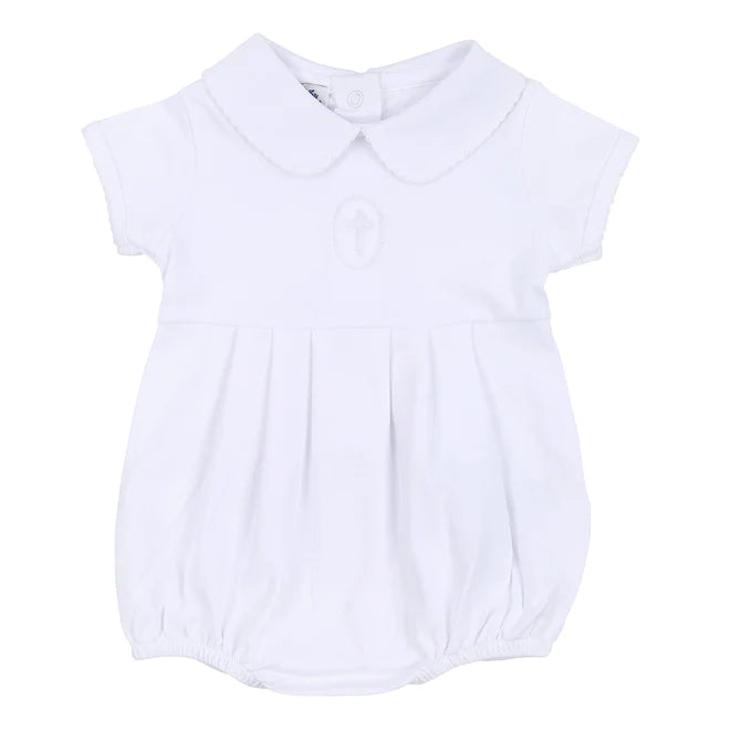 MAGNOLIA BABY BLESSED COLLARED SHORT SLEEVE BUBBLE WHITE