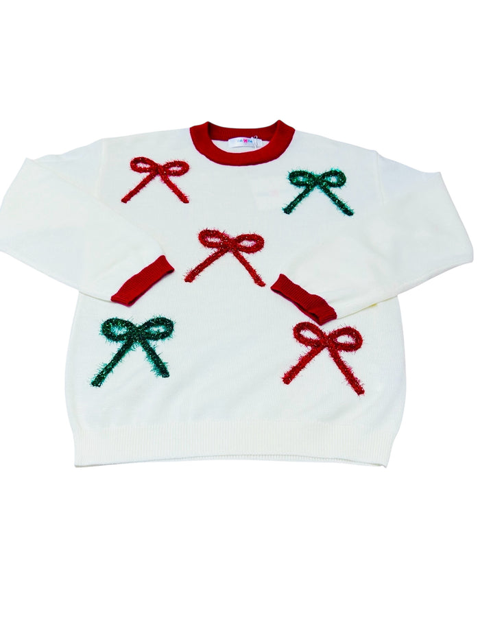 LULU BEBE LS SWEATER WITH CHRISTMAS BOWS