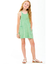 Mineral Washed Dress with Built in Romper Lining Green