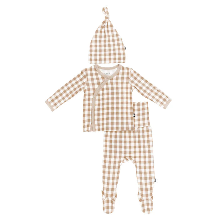KYTE BABY TAKE ME HOME SET WITH CAP IN GINGHAM BISQUE