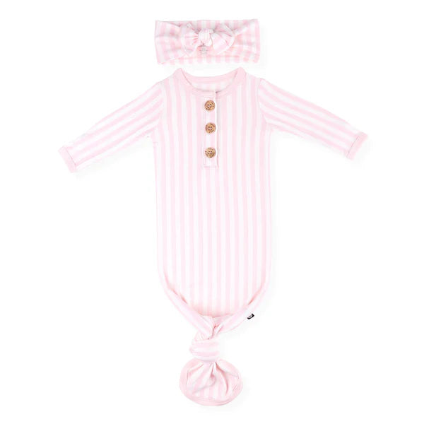 KYTE BABY KNOTTED GOWN WITH BOW SET IN SMALL SAKURA STRIPE