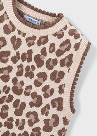 Leopard print sweater with 'mayoral' label on a white background