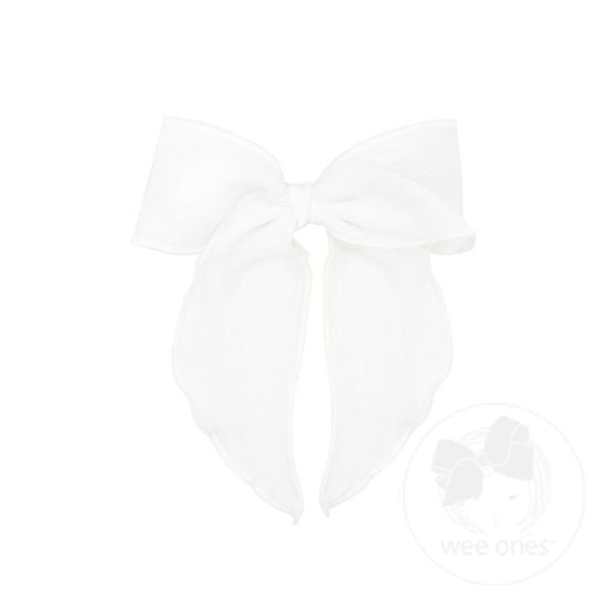 WEE ONES WHIMSEY TAILS COTTON GAUZE FABRIC BOW WHT