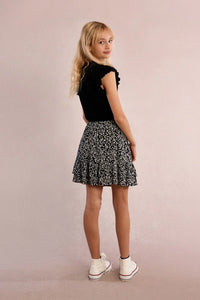 GIRLS BLACK KNIT TOP WITH RUFFLE SLEEVE