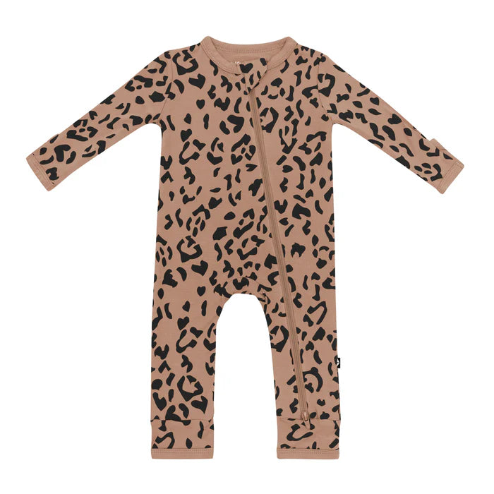 KYTE BABY ZIPPERED ROMPER IN LATTE LEOPARD
