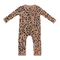KYTE BABY ZIPPERED ROMPER IN LATTE LEOPARD